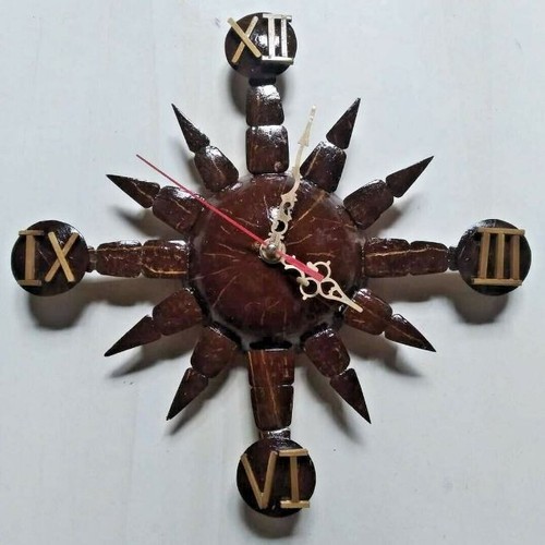 Coconut shell wall - coconut, clock